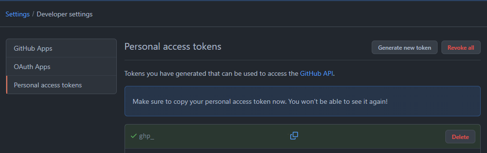 Create a Github Personal Access Token