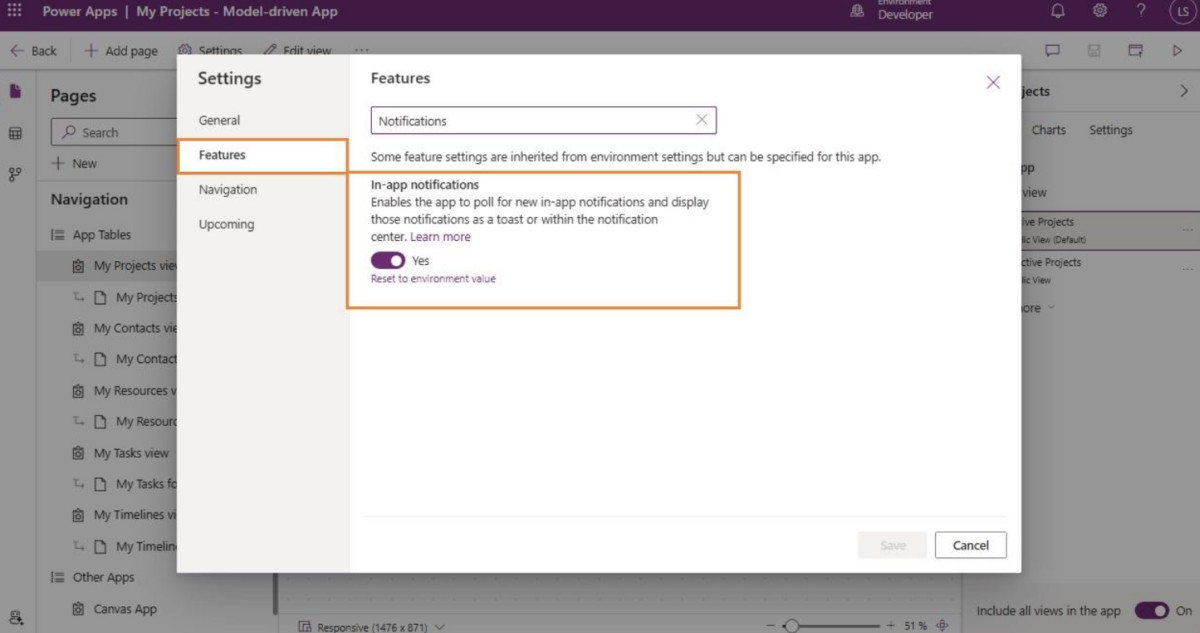 Figure 7 - Enable in-app notifications